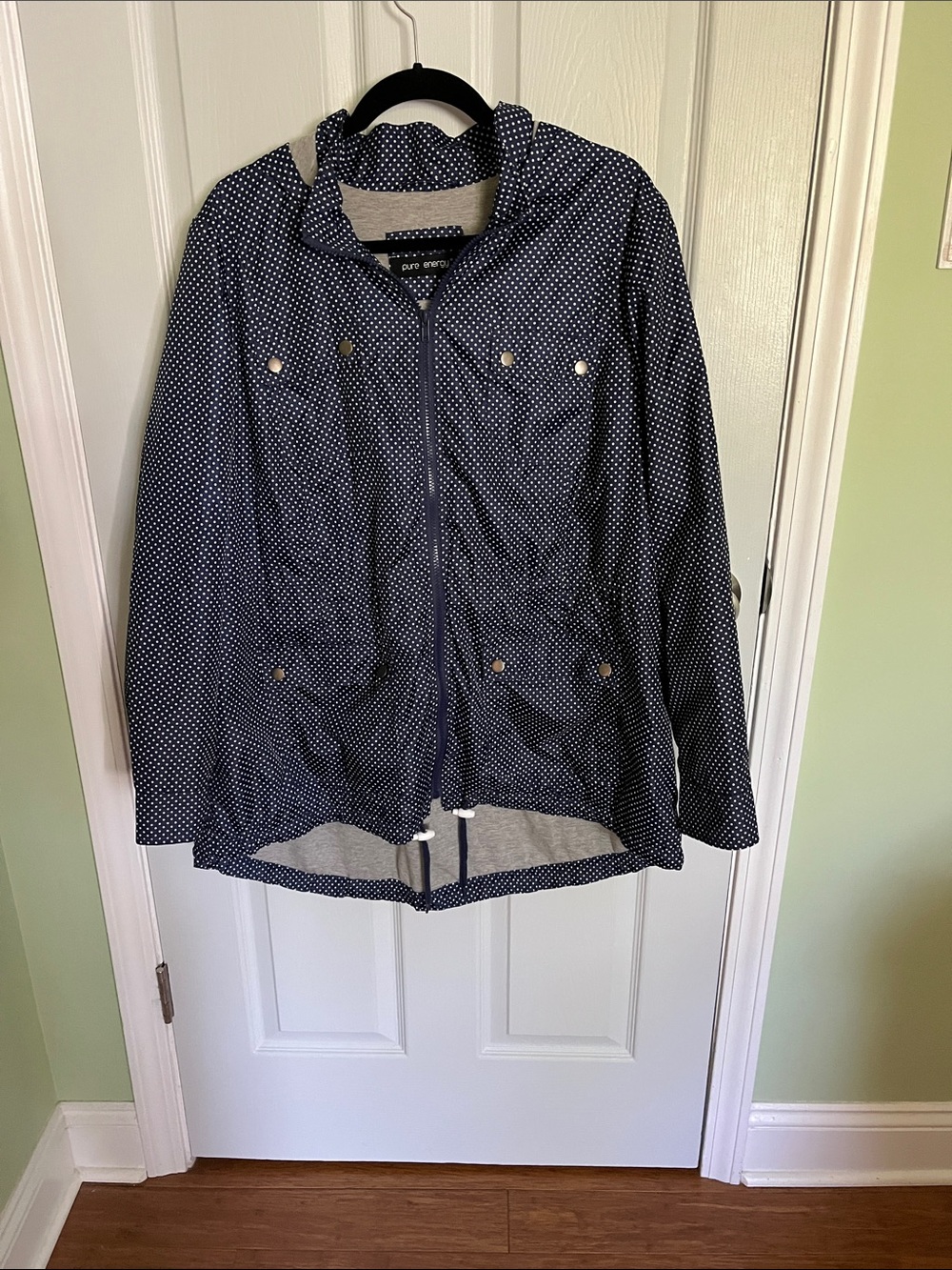 Pure Energy Navy and White Polka Dot Hooded Jacket